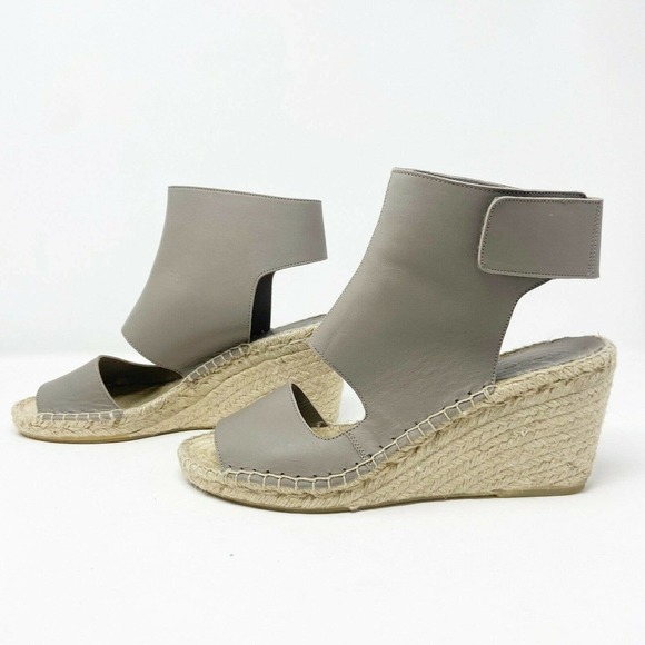 Vince Spencer Gray Leather Espadrille Wedge Sandals - Picture 1 of 7